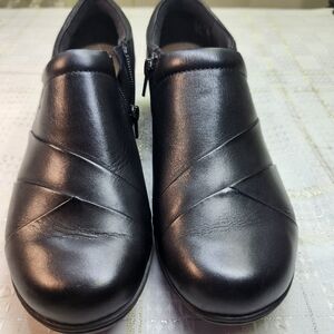 Clarks Black Leather Ankle Booties with Side Zip